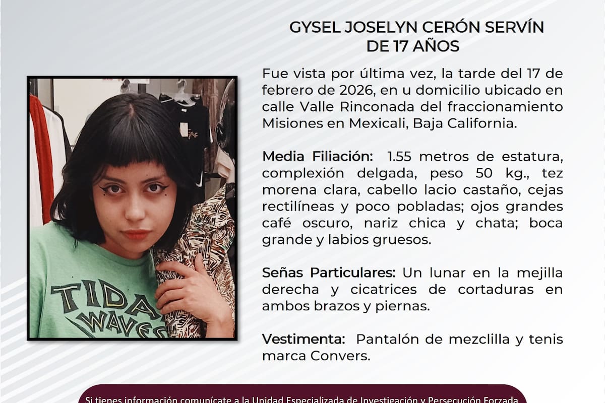 Buscan a Joselyn Cerón Servín, adolescente de 17 años desaparecida en Mexicali