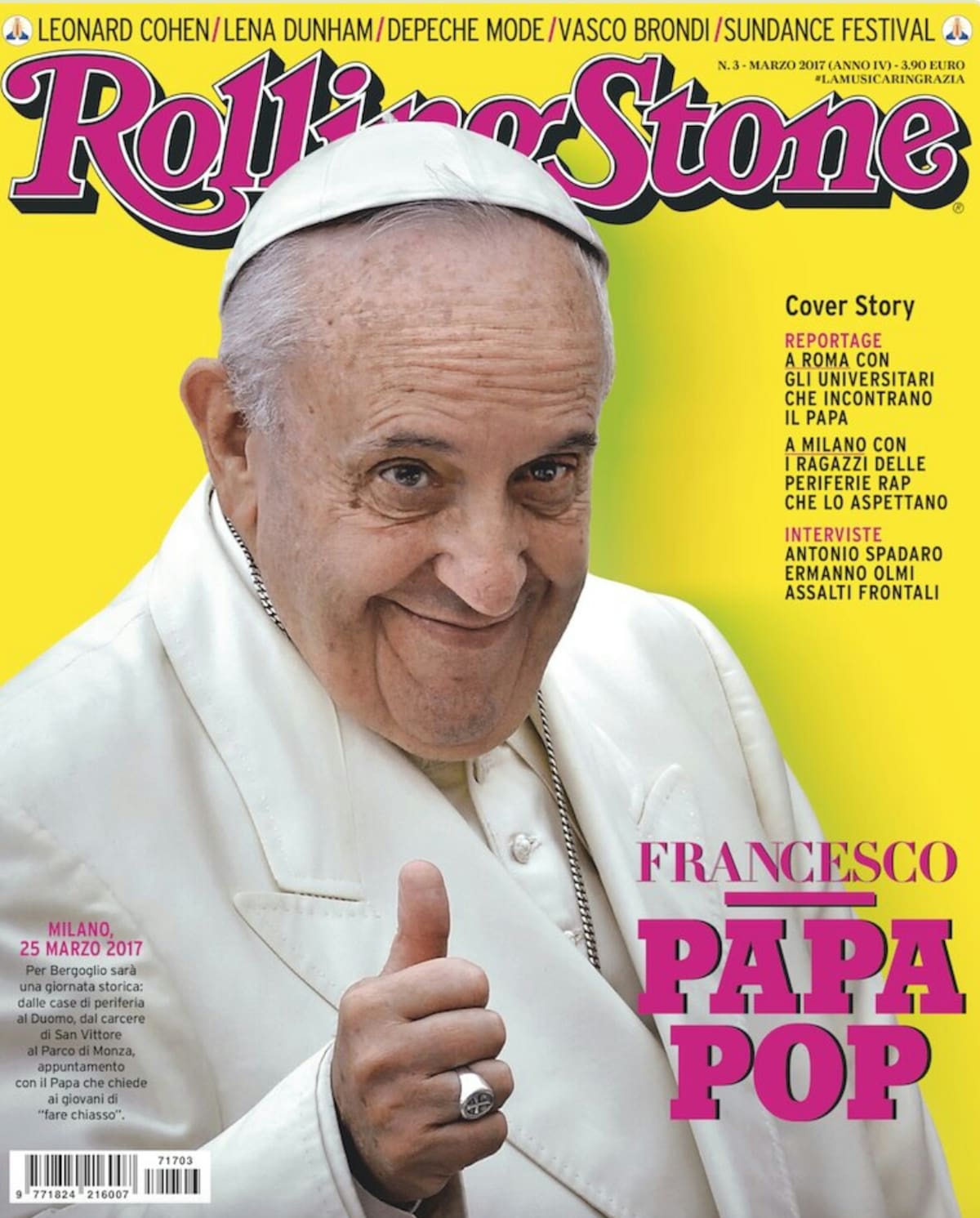 Portada de Rolling Stone, en su versión italiana, donde apareció el Papa Francisco y fue nombrado "Papa Pop"