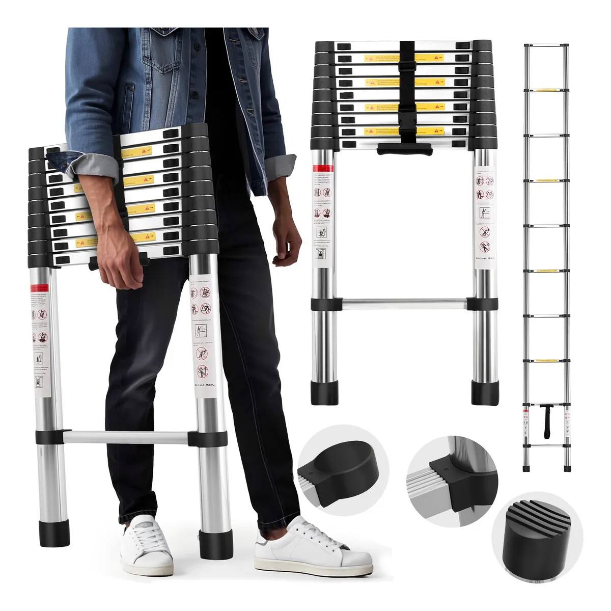 Escalera telescópica recta y plegable de 3.90 metros | Mercado Libre