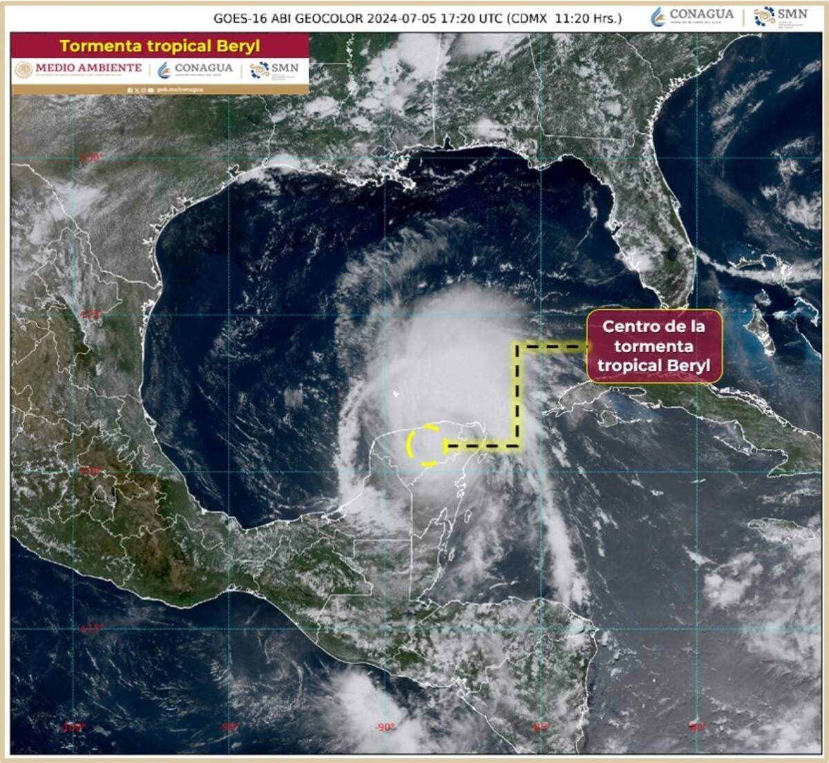 Beryl se convirtió en Tormenta Tropical. | Crédito: Conagua