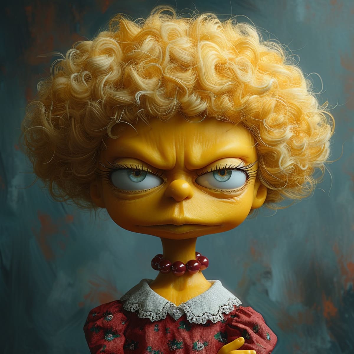 La creatividad de Midjourney nos lleva a explorar las múltiples facetas de Maggie Simpson a los 10 años, desde su cabello hasta sus expresiones faciales.