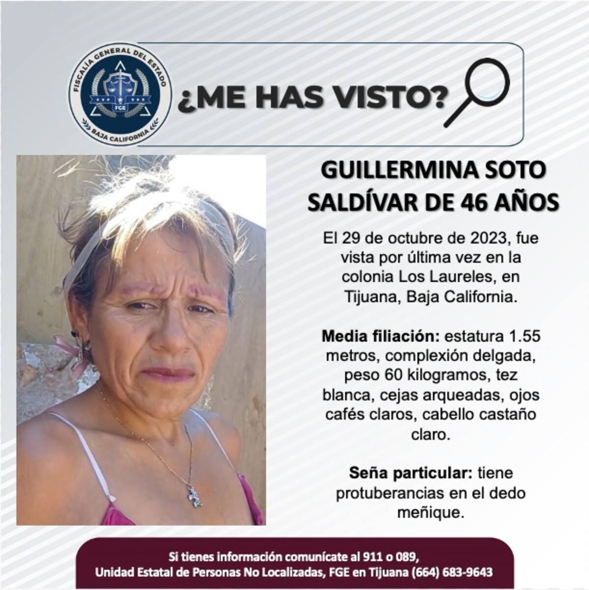 Guillermina Soto Saldívar fue vista por última vez el 29 de octubre del 2023.
