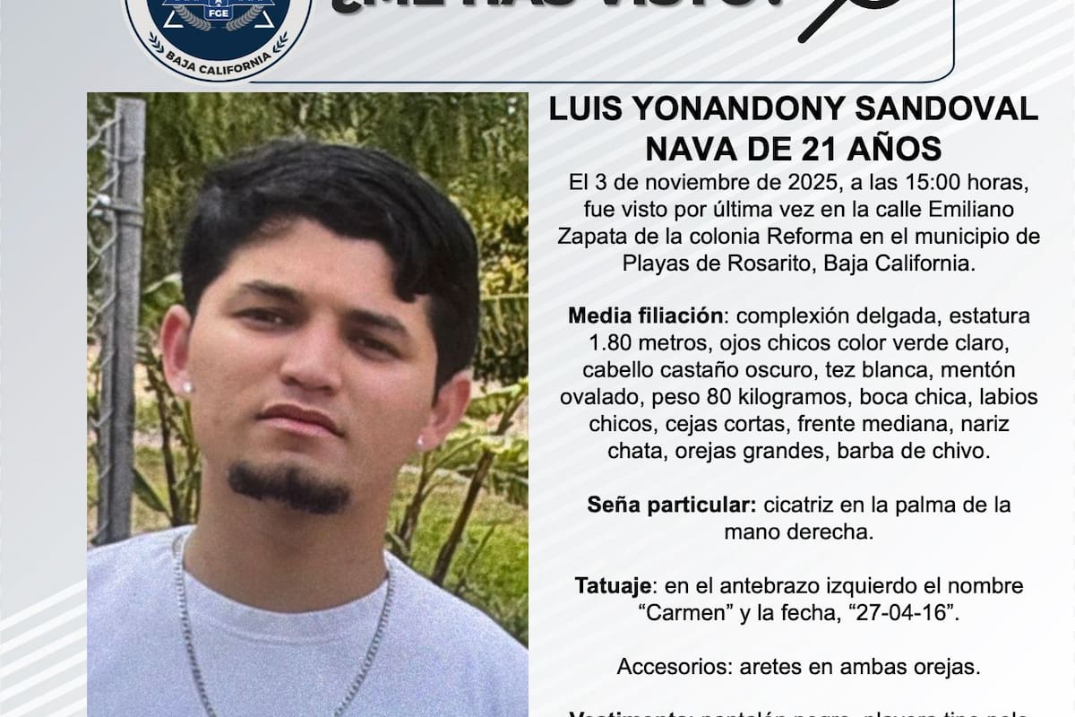Se busca a Luis Yonandony Sandoval Nava de 21 años de edad