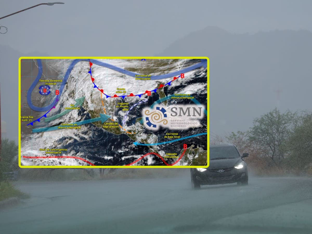 Frente frío 30, masa de aire ártico y tormenta invernal traerán sábado y domingo lluvias intensas, vientos de hasta 90 km/h y temperaturas de hasta -15 °C, advierte el SMN. | Crédito: SMN/Banco digital GH