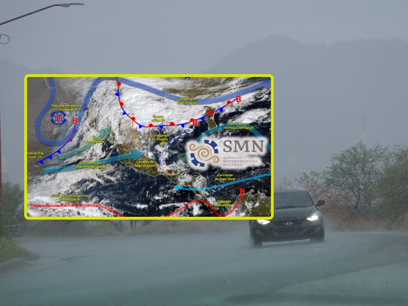 Frente frío 30, masa de aire ártico y tormenta invernal traerán sábado y domingo lluvias intensas, vientos de hasta 90 km/h y temperaturas de hasta -15 °C, advierte el SMN. | Crédito: SMN/Banco digital GH