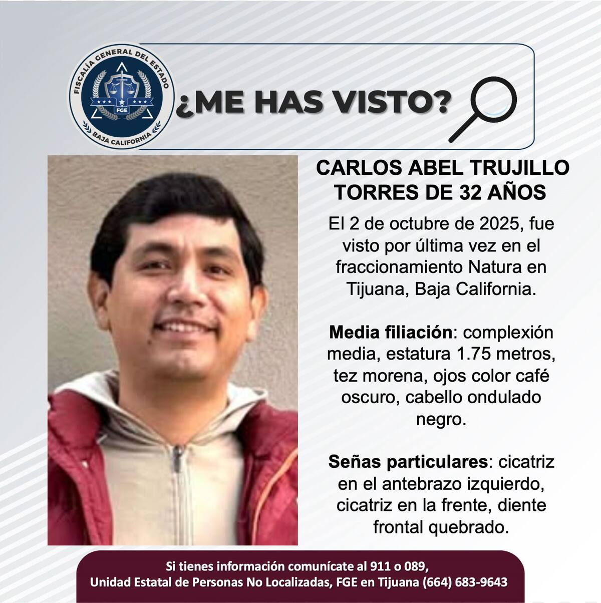 Fue visto por última vez el 2 de octubre de 2025.