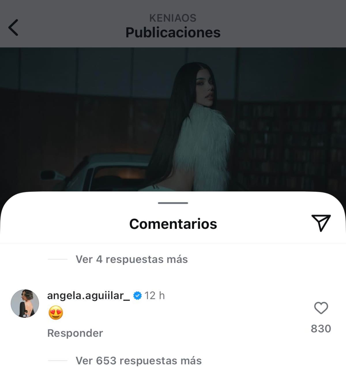 Ángela "reacciona" a foto de Kenia Os con Peso Pluma | Captura de pantalla Instagram