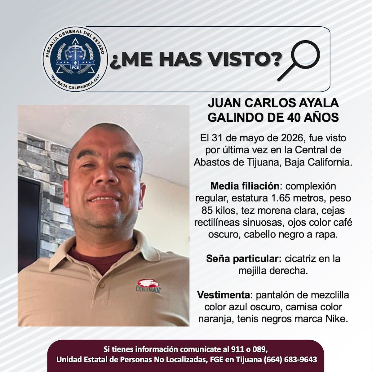 Fue visto por última vez el 31 de mayo de 2026.