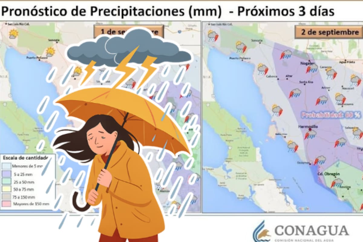 Lluvias de hasta 150 mm amenazan Sonora: Gobierno emite alerta y recomendaciones por tormentas eléctricas y vientos peligrosos
