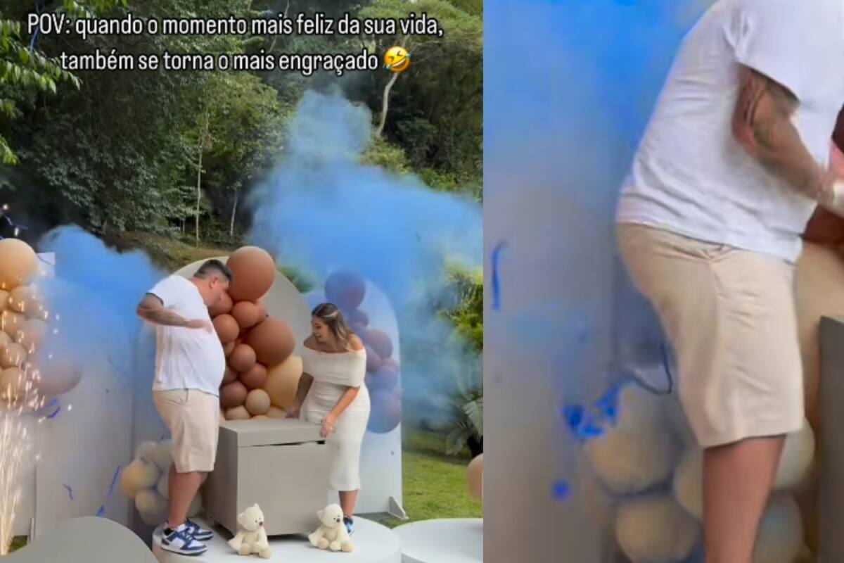 Fiesta de gender reveal termina mal: al papá le explota la pintura en plena retaguardia