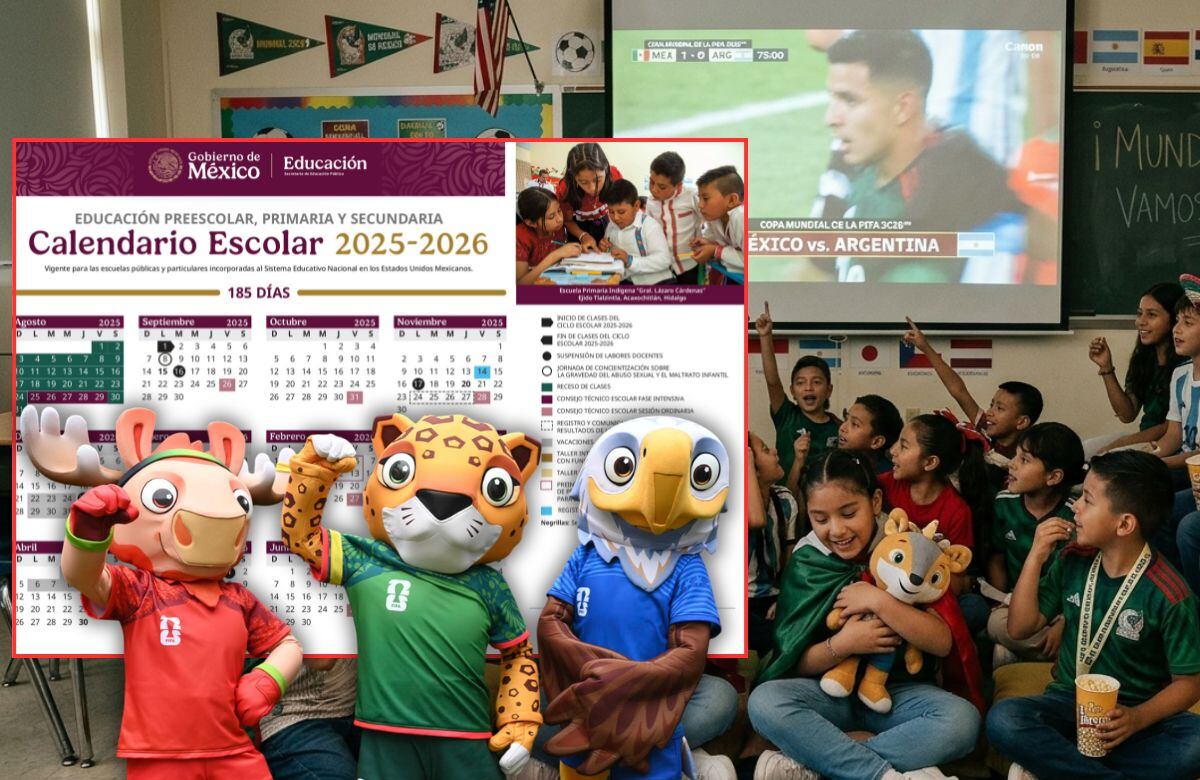 Mundial 2026 podría provocar varios días sin clases en escuelas de México mientras la SEP revisa suspensiones, clases virtuales y ajustes al calendario escolar en ciudades sede. | Foto: SEP/Especial GH/Presidencia/Generada con IA