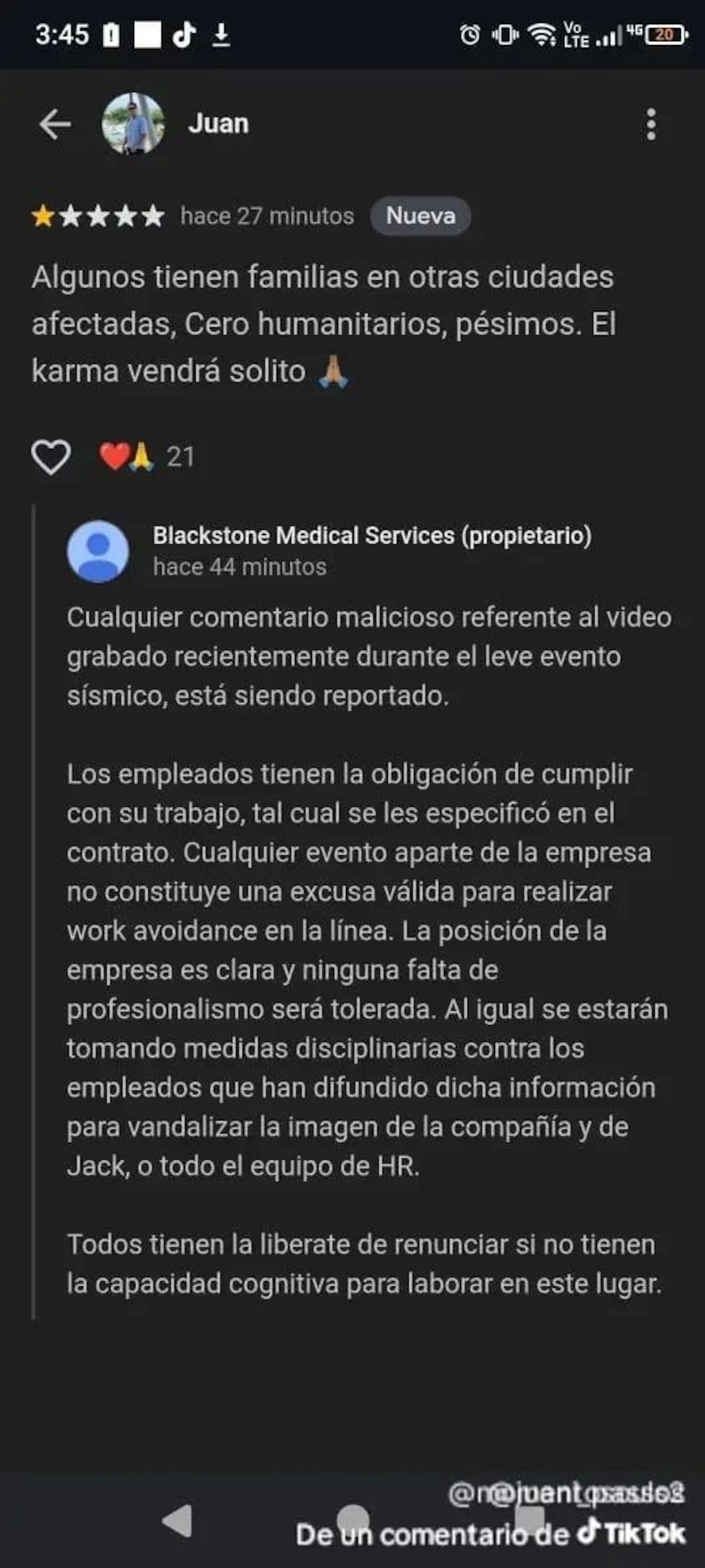 Postura de Blackstone Medical Services genera rechazo en redes sociales.