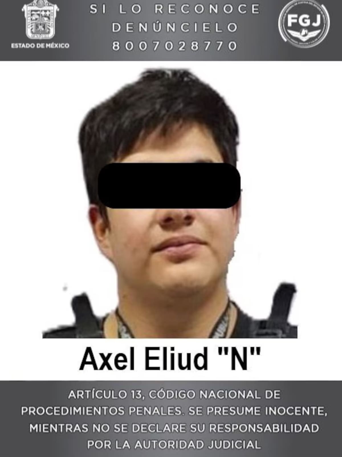 Axel Eliud García Gámez, alias "El Águila", fue condenado a 100 años de prisión por secuestro en el Estado de México, destacando su papel como líder regional del CJNG. / FGJ Edomex.