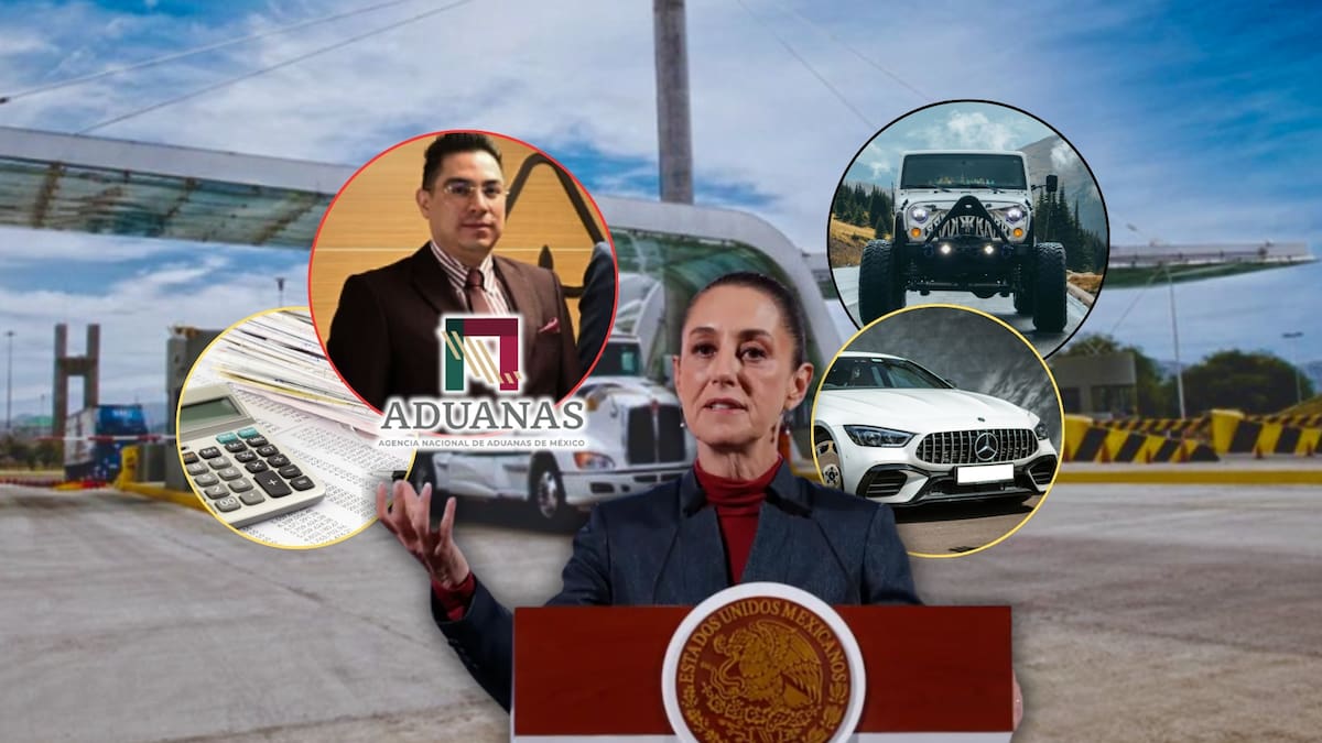 Acusan a funcionario aduanal de proteger esquema para importar autos de lujo con facturas falsas. Foto: Especial (Aduanas/Gobierno de México/Canva)