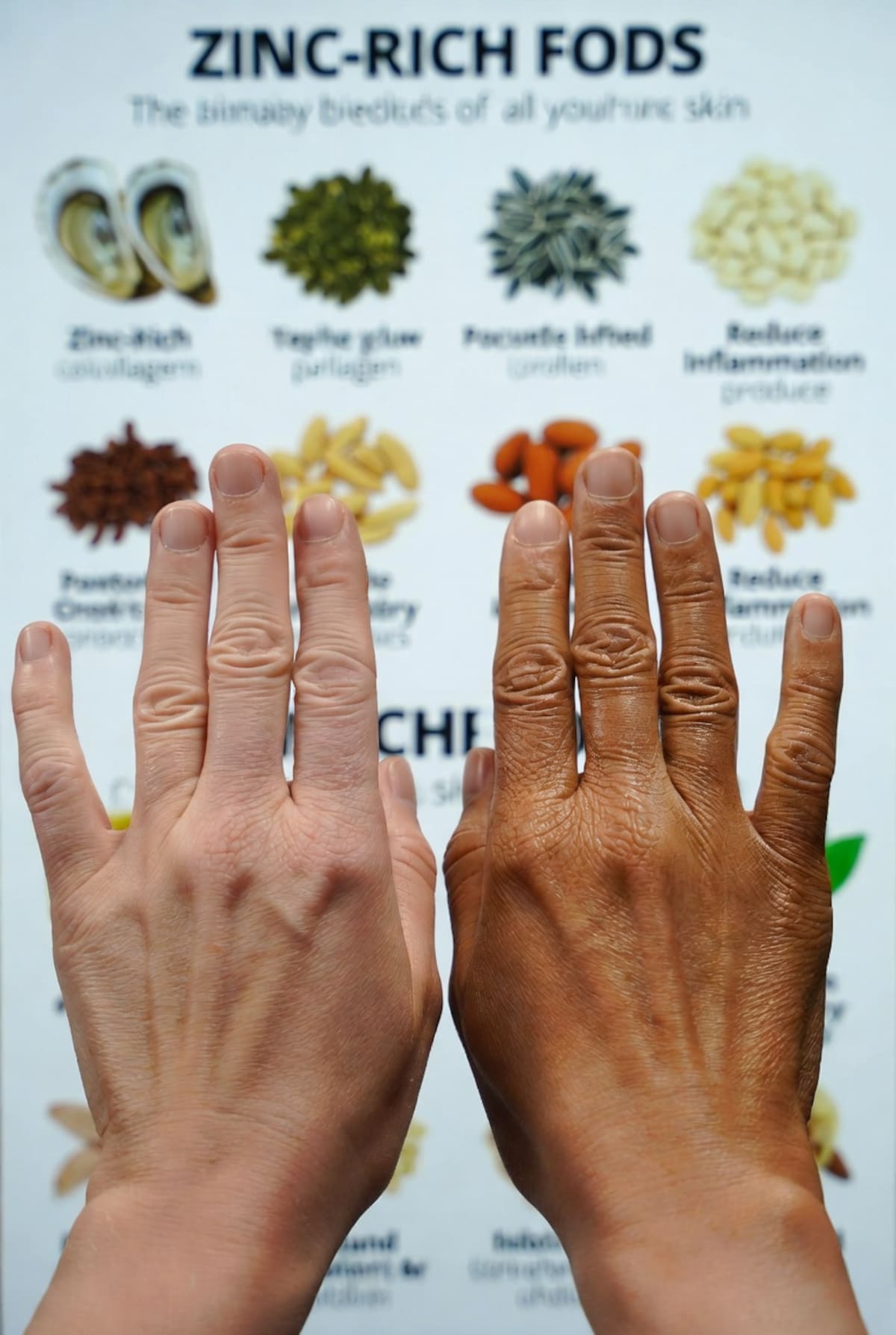 Manchas de la edad en manos por hiperpigmentación y envejecimiento
Comparación piel uniforme vs piel con hiperpigmentación.