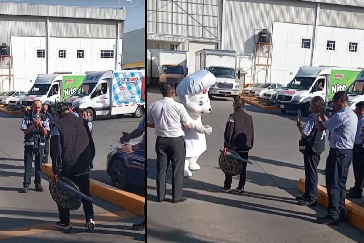 “Misión cumplida”: Osito Bimbo le hace reverencia al trabajador más longevo de la empresa