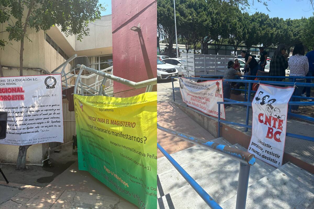 Mantienen docentes plantón por falta de pagos