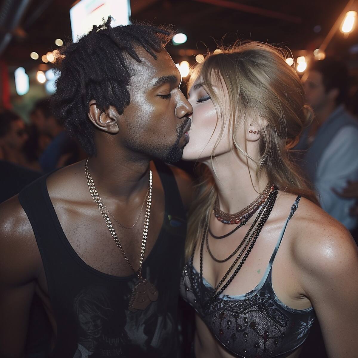 La sorprendente creación de Midjourney: una representación gráfica de Kanye West y Taylor Swift besándose.