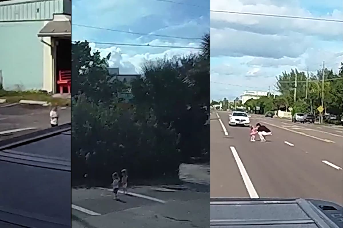 VIDEO: Conductor salva a dos bebés que caminaban solos por una carretera de Florida