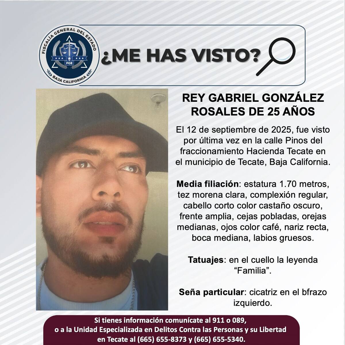 Fue visto por última vez el 12 de septiembre de 2025.