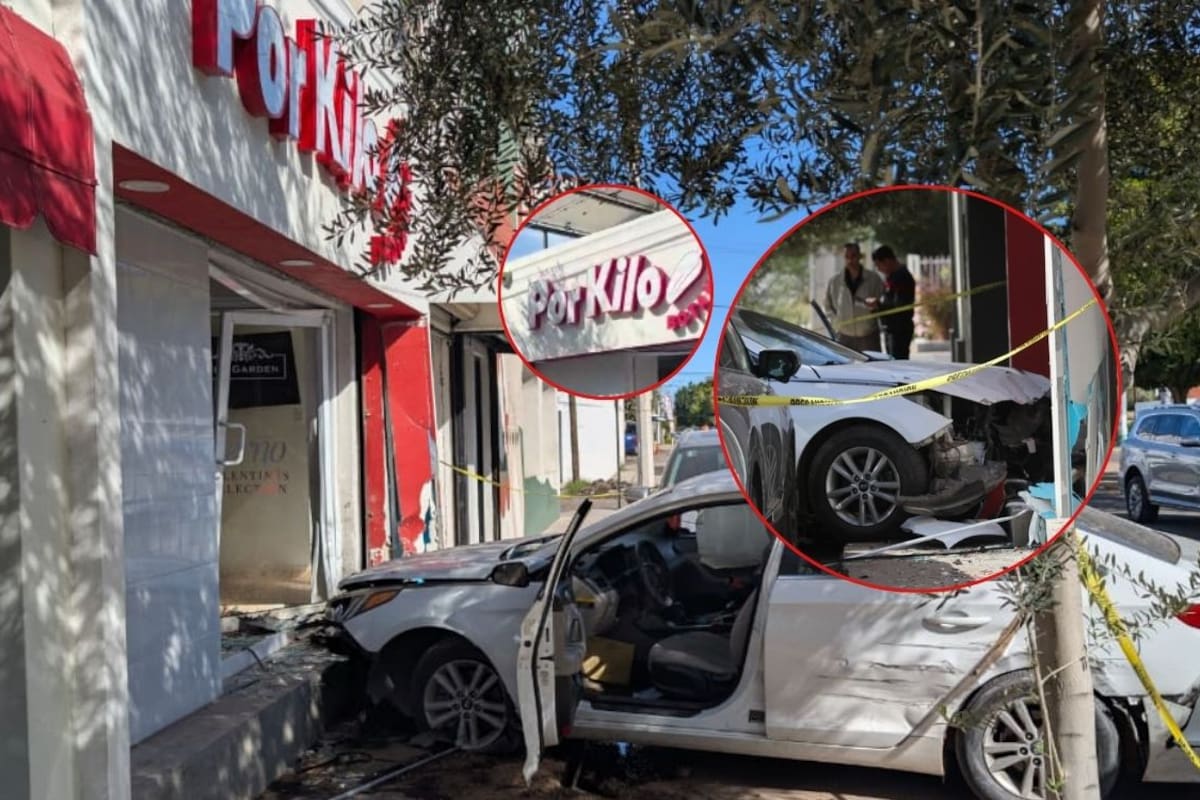 Chocan vehículos en Hermosillo: uno de ellos se ‘estampó’ contra el negocio del influencer Andrés Johnson