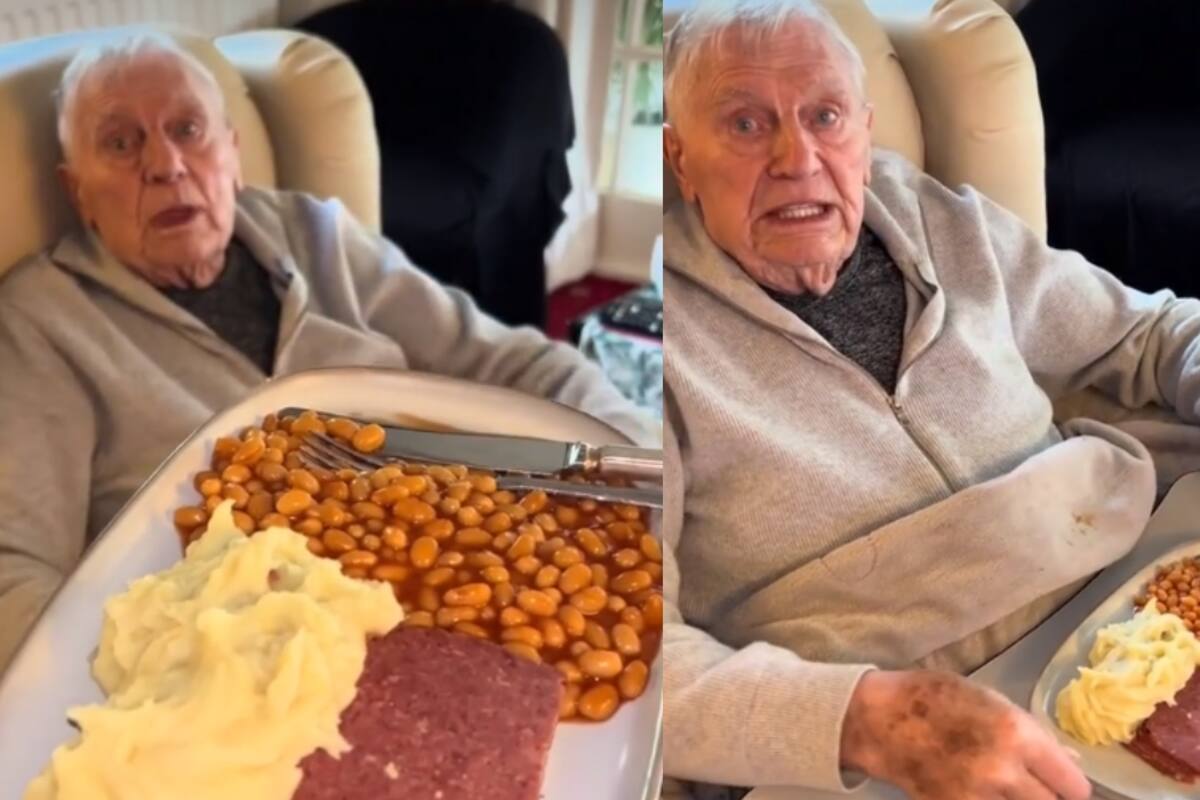 Una mujer le da a su abuelo de 90 años un platillo que le servían cuando estaba en la armada en 1950