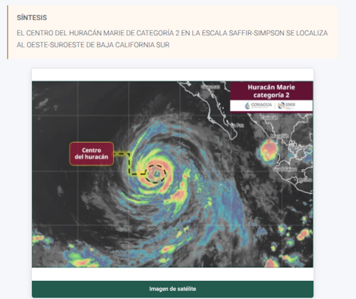 El Huracán Marie ya alcanzó la categoría 2. | Crédito: SMN/Conagua