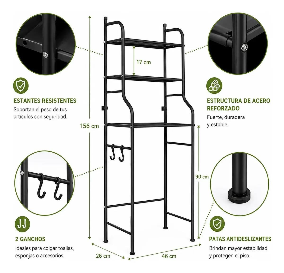 Mueble organizador de metal para baño con tres estantes ajustables | Mercado Libre