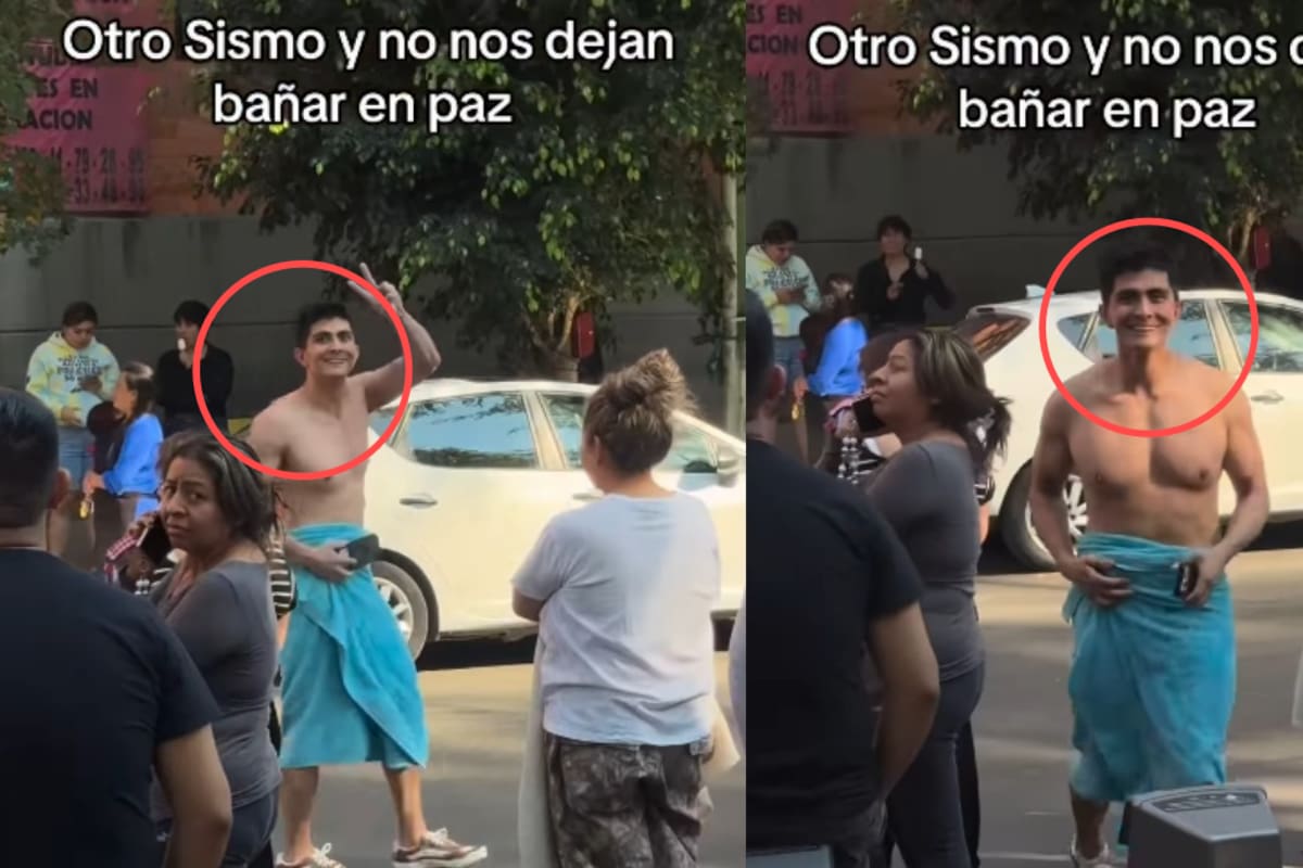 Joven se estaba bañando cuando sonó la alerta sísmica; sale en toalla y desata revuelo en redes