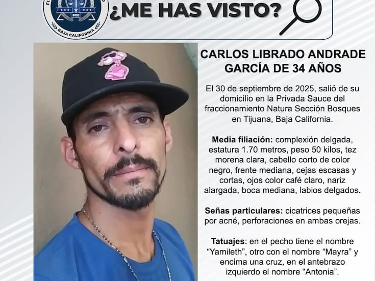 Se busca a Carlos Librado Andrade García de 34 años de edad