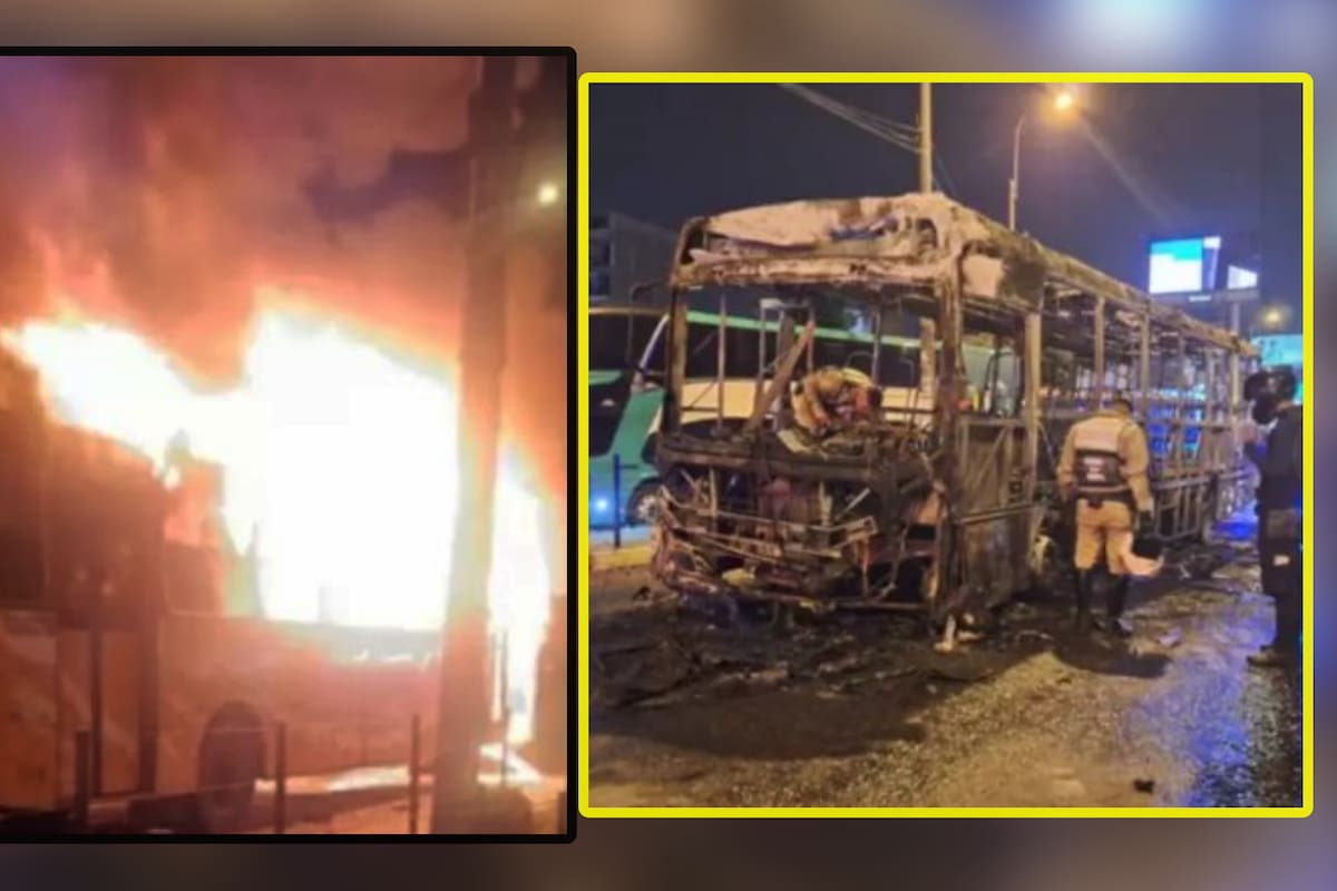 Autobús de pasajeros se incendia completamente y conductor escapa en carretera de Perú