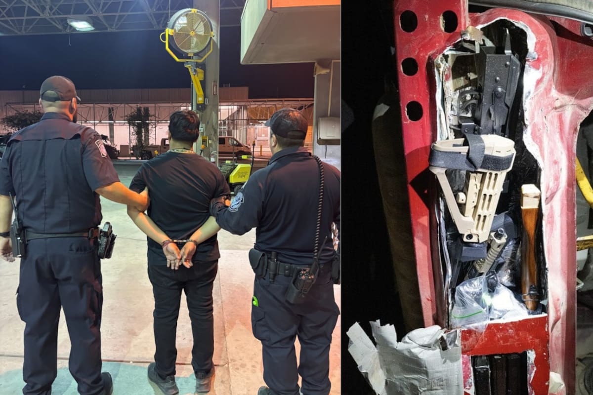 Capturan a dos hombres intentando contrabandear armas en garita de SLRC