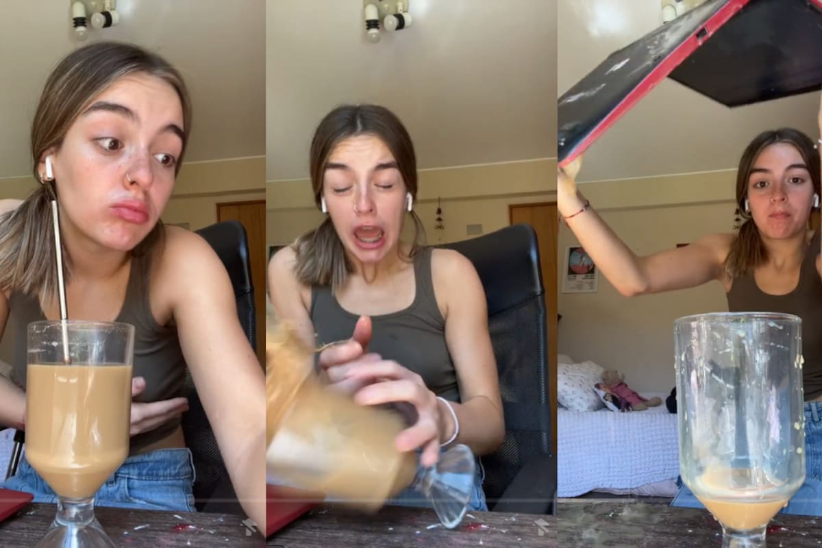 VIDEO: joven derrama café sobre su laptop sólo por intentar grabar un TikTok