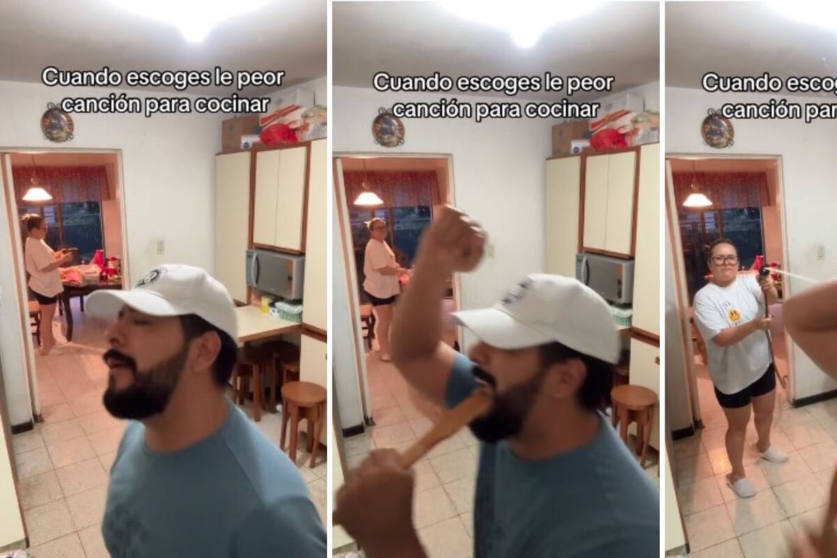 Video: Mujer moja con manguera a su esposo tras cantar esta canción a todo pulmón