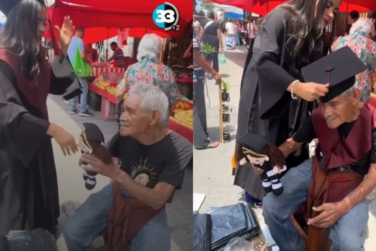 Le pone toga y birrete a su abuelito en el tianguis el día de su graduación… y se vuelve viral: “Bien merecido”