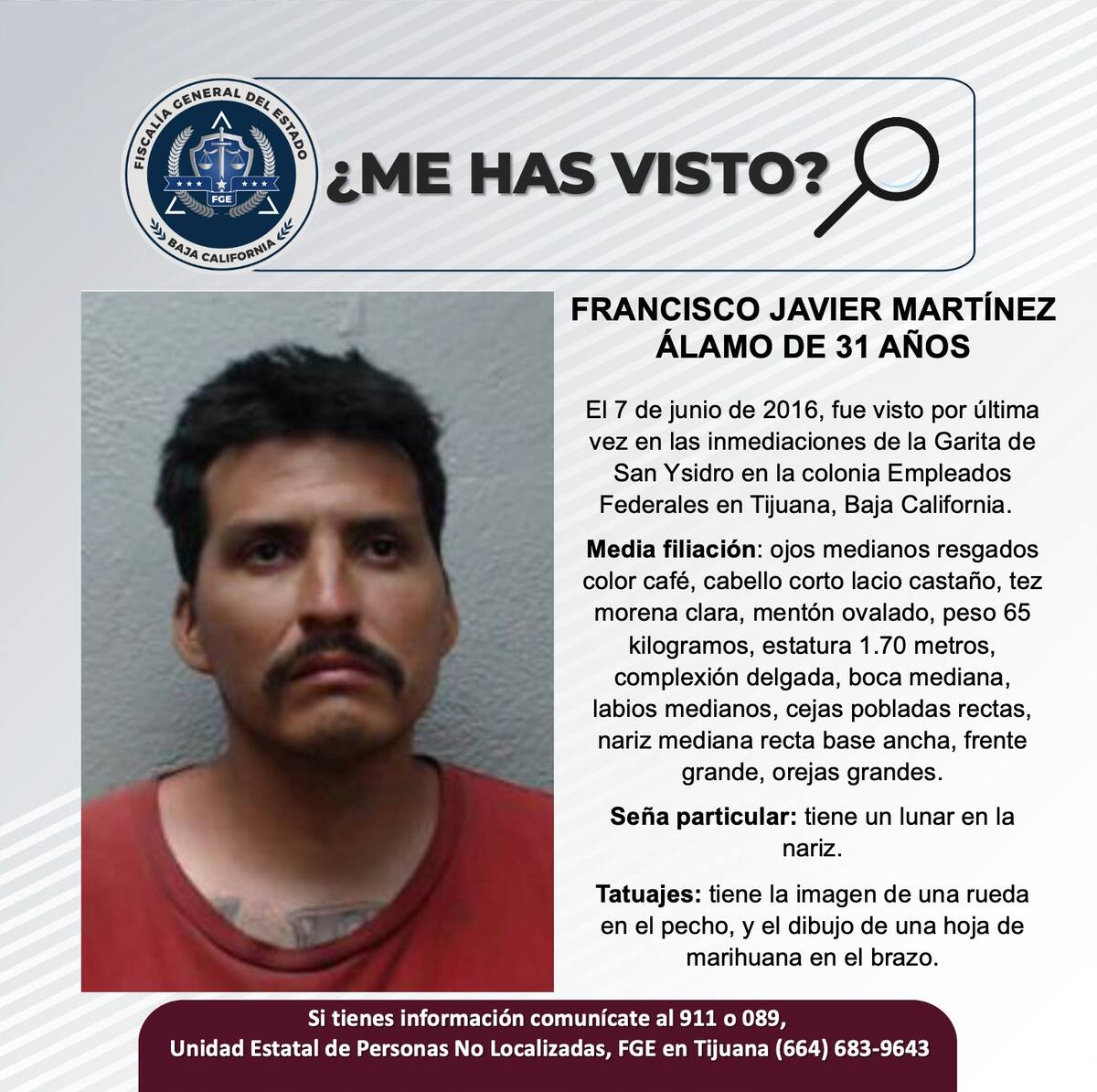 Francisco Javier Martínez Álamo fue visto por última vez el 7 de junio de 2016.