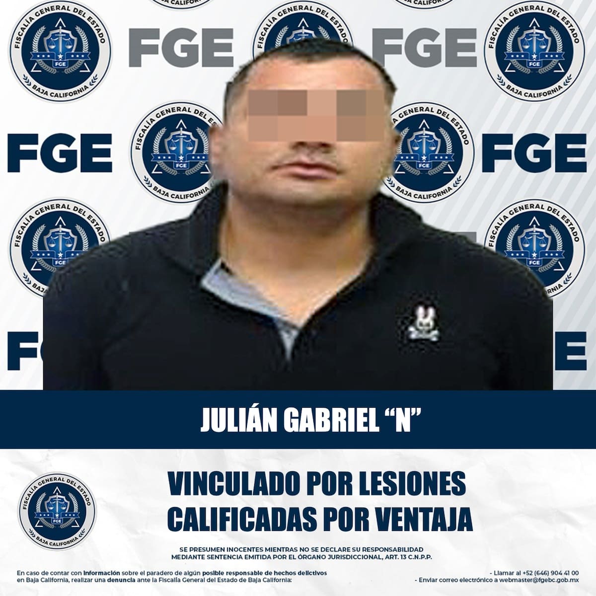 Julián Gabriel “N” fue detenido y vinculado a proceso por su presunta participación en la agresión contra un hombre dentro de su domicilio en Mexicali. Foto: Cortesía