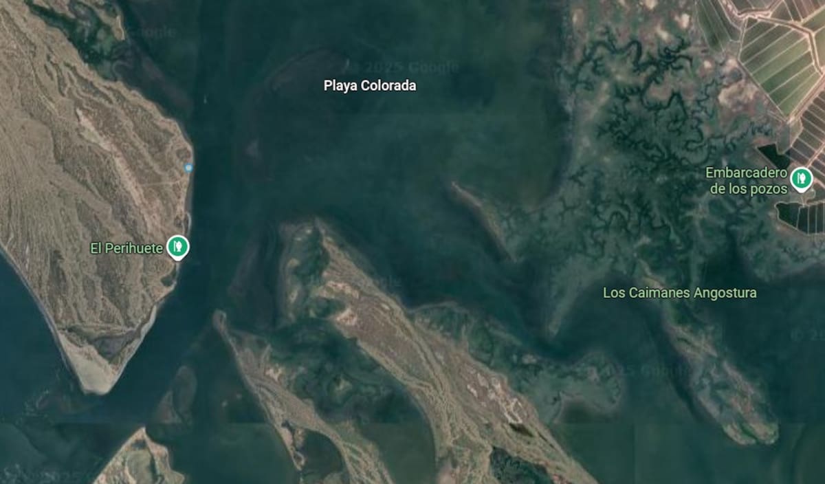 Imagen satelital de la zona en la que el pescador cayó tras voltearse una panga; no fue encontrado y fue dado por fallecido.