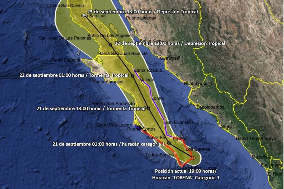 Emiten Alerta Azul, Verde y Amarilla en Sonora por huracán "Lorena"
