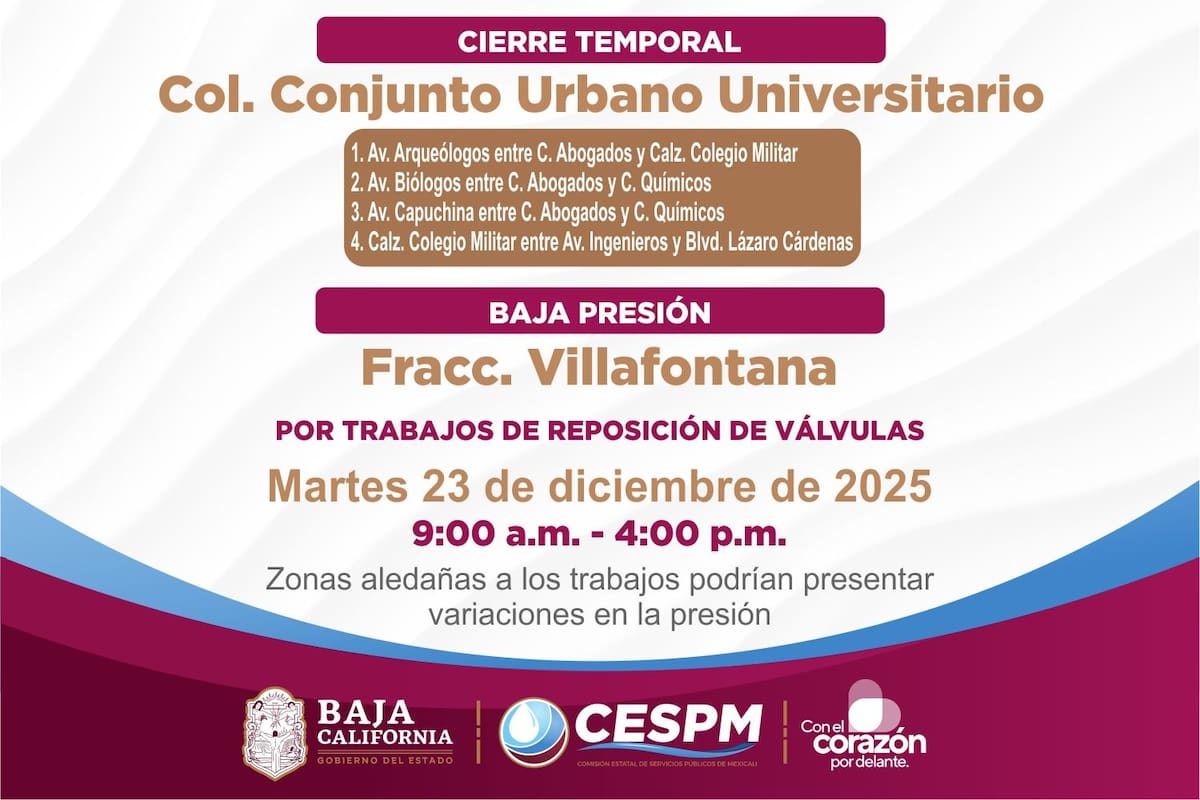 Corte de agua en Conjunto Urbano Universitario y baja presión en Villafontana