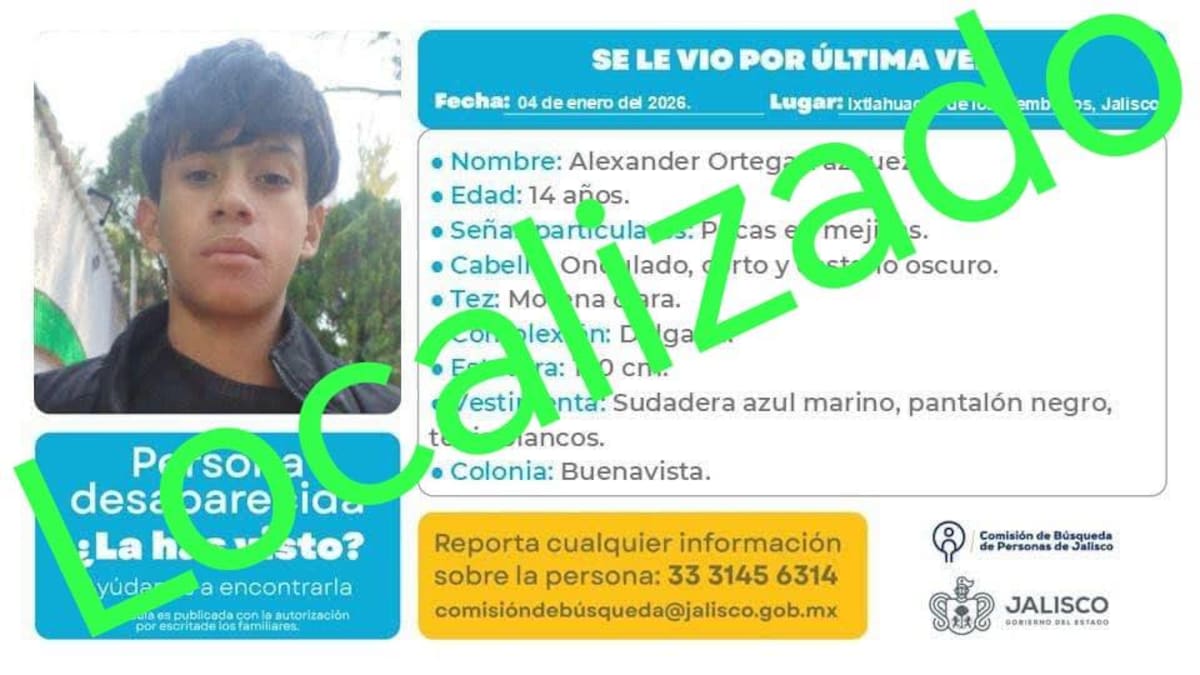La Comisión Estatal de Búsqueda de Jalisco informó que los jóvenes ya fueron localizados y que no hay indicios de delito, luego de varios días de movilización y difusión de fichas.
