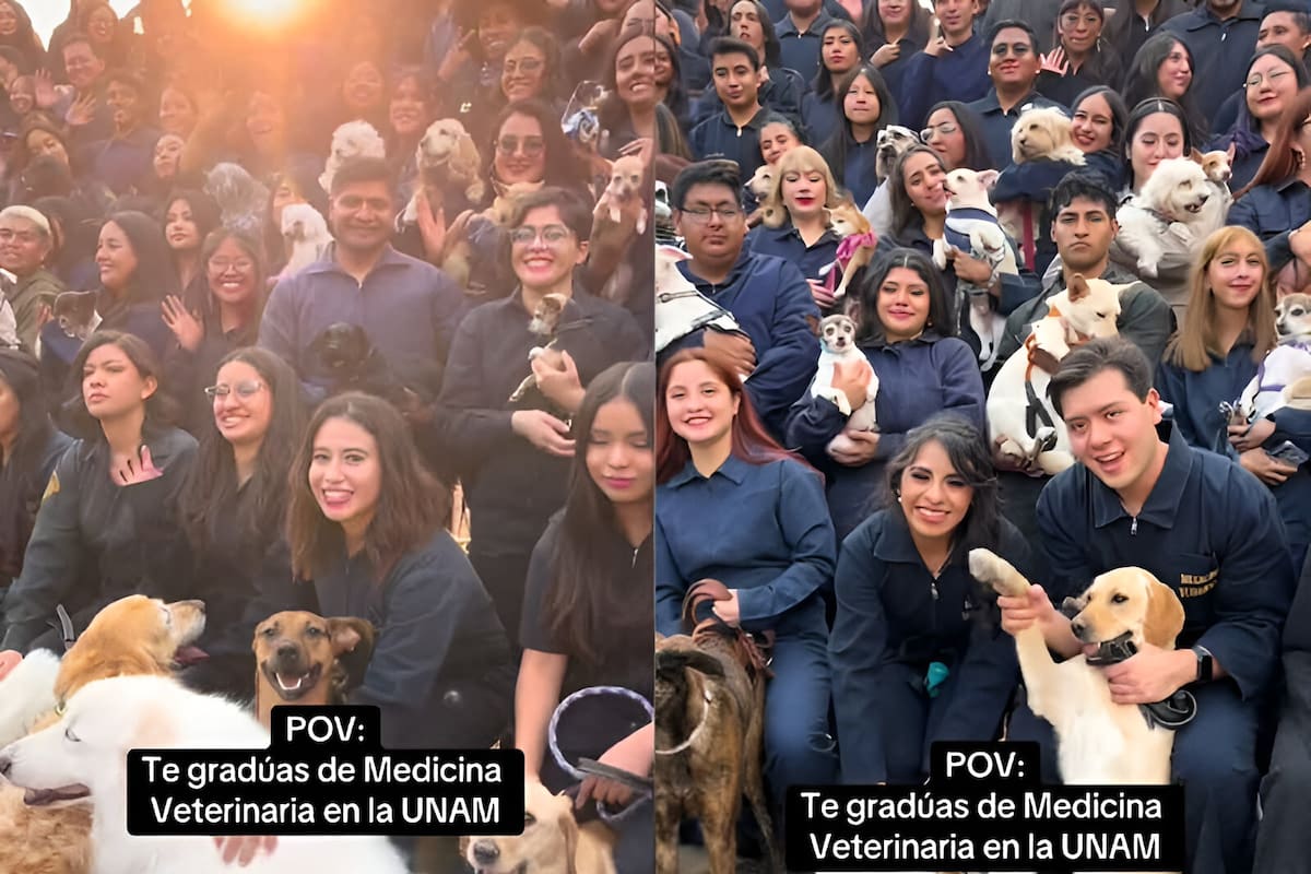 Estudiantes de Veterinaria de la UNAM se toman foto de graduación con sus lomitos