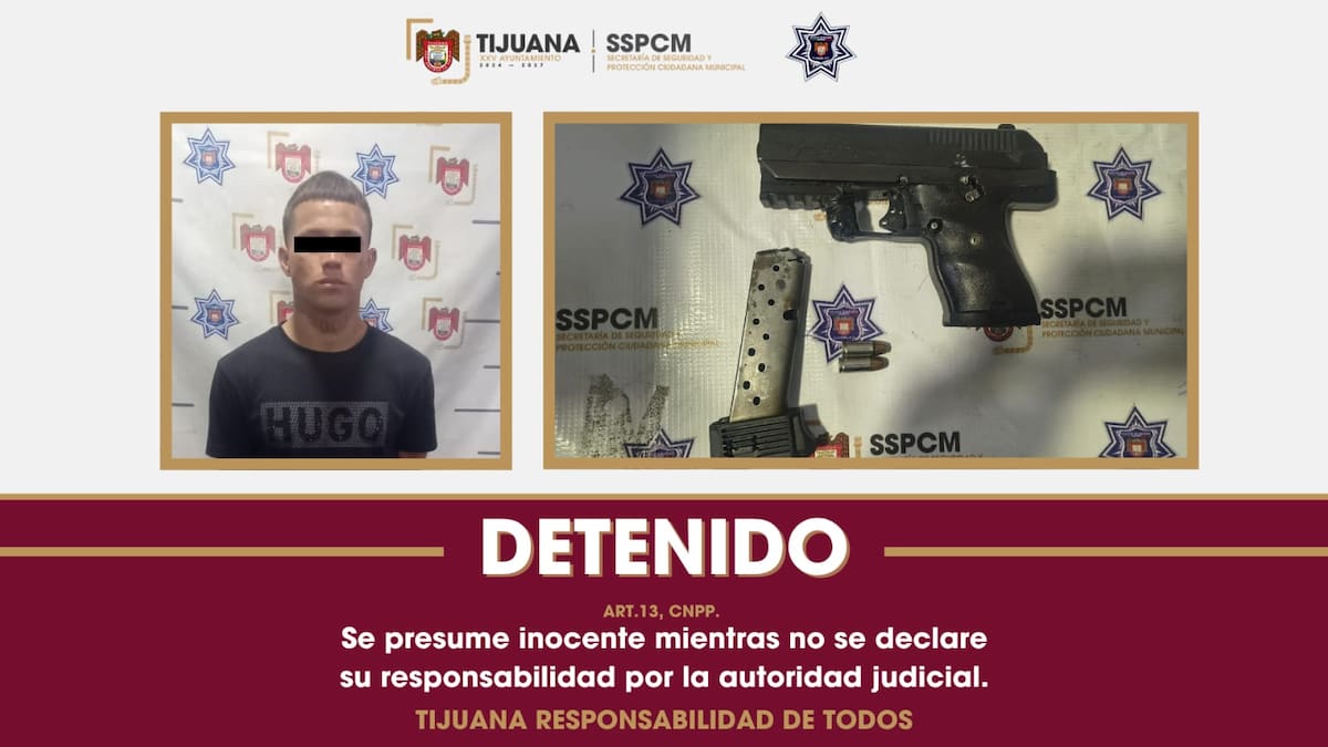 El detenido, de 24 años, intentó escapar al notar la presencia de policías municipales y arrojó el arma durante la persecución.
Foto: Cortesía.