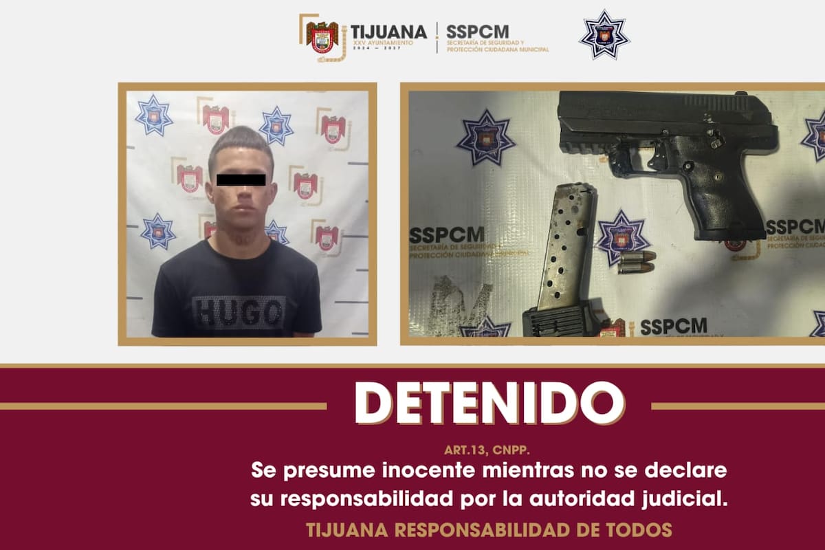 Detienen a hombre armado en la colonia Tecolote; portaba una pistola calibre 9 milímetros