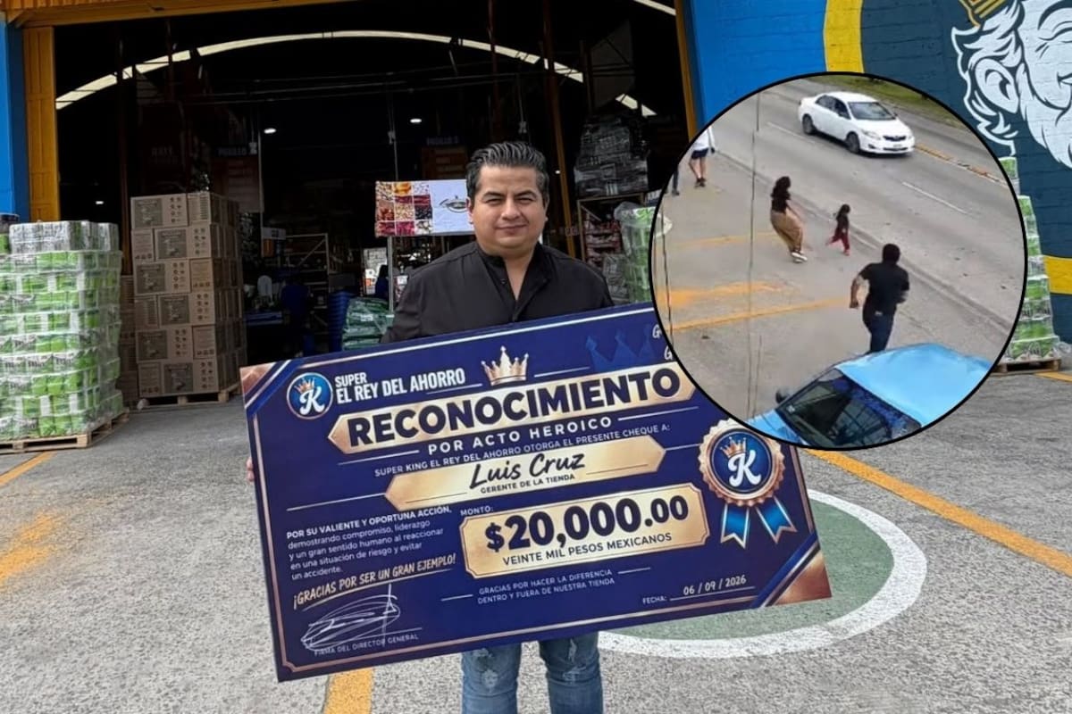 Un gerente de supermercado en Puebla corrió para salvar a una niña de ser atropellada en la calle y su empresa le entregó 20 mil pesos como recompensa por su rápida reacción ante el peligro inminente
