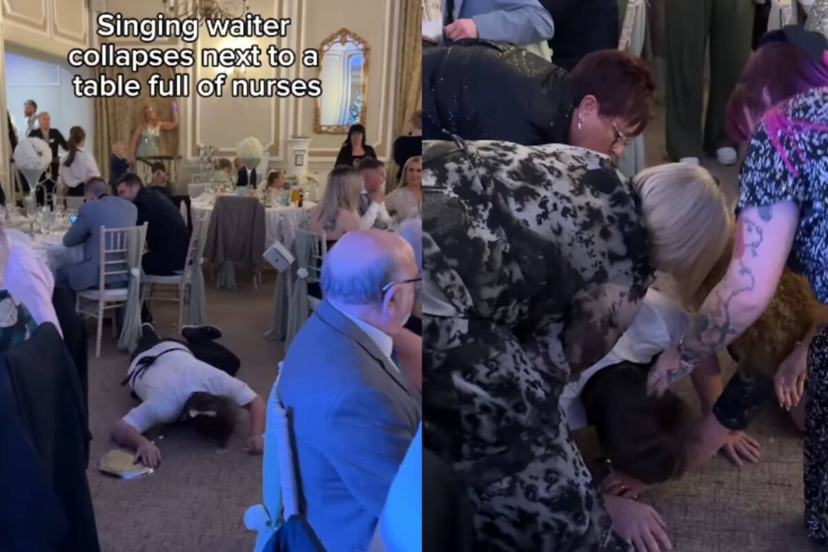 Mesero finge desmayarse en una fiesta con enfermeras, pero luego canta y así reaccionan ellas