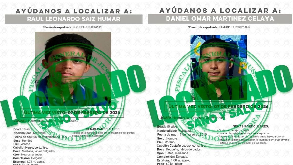 Se retiraron por decisión propia: Fiscalía localiza a dos jóvenes reportados como desaparecidos en Hermosillo tras su salida de un centro de rehabilitación