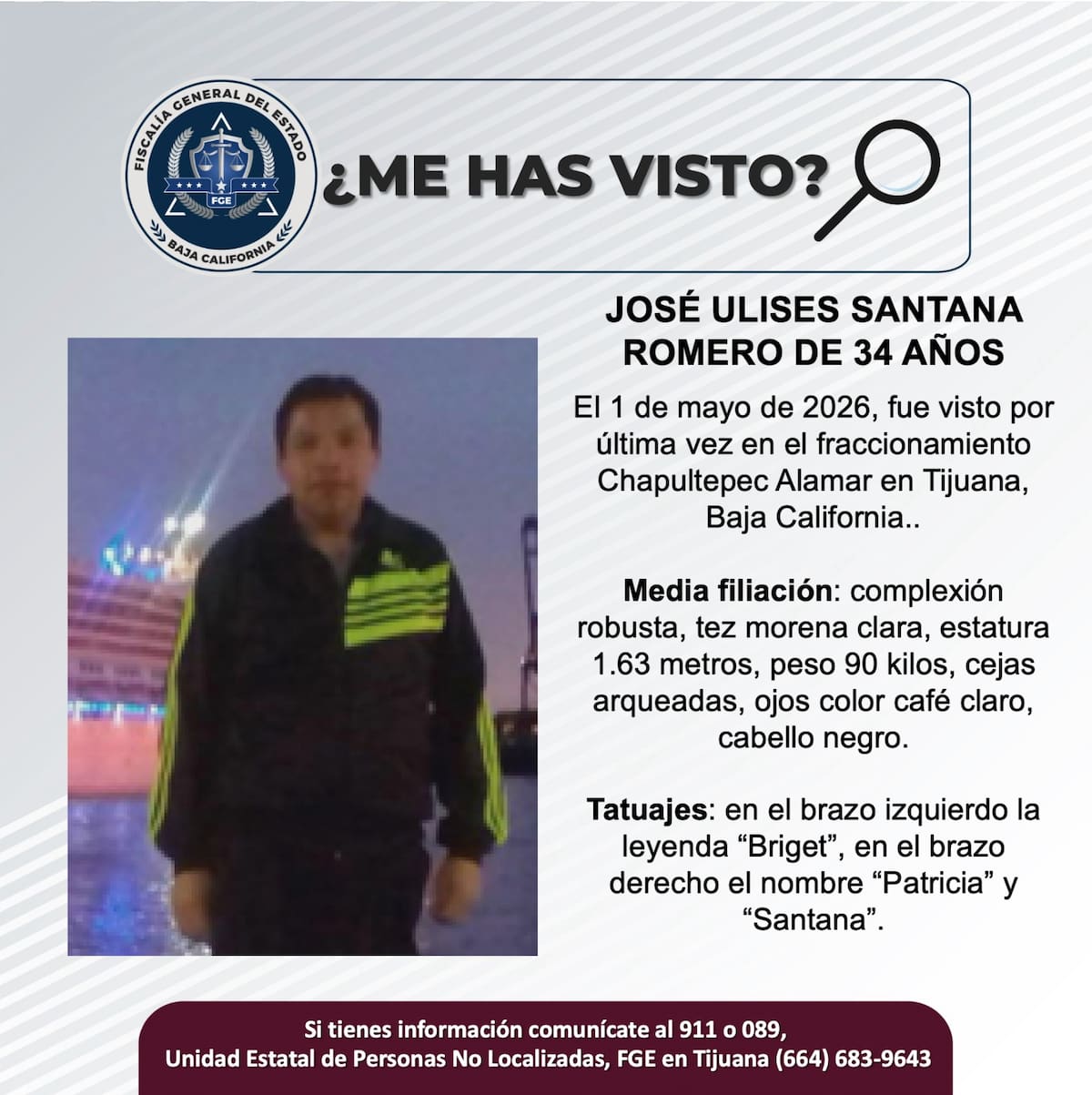 Fue visto por última vez el 1 de mayo de 2026.