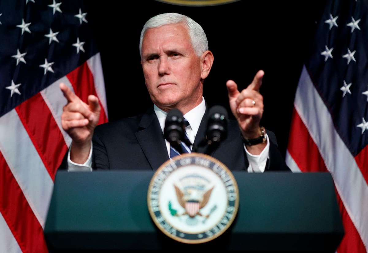 Vice President Mike Pence gestures during an event on the creation of a U. S. Space Force, Thursday, Aug. 9, 2018, at the Pentagon. Pence says the time has come to establish a new United States Space Force to ensure America's dominance in space amid heightened completion and threats from China and Russia. (AP Photo/Evan Vucci)