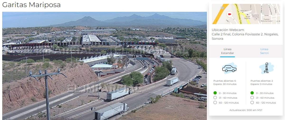 Conoce el tiempo de cruce de la garita Mariposa en Nogales, Sonora.